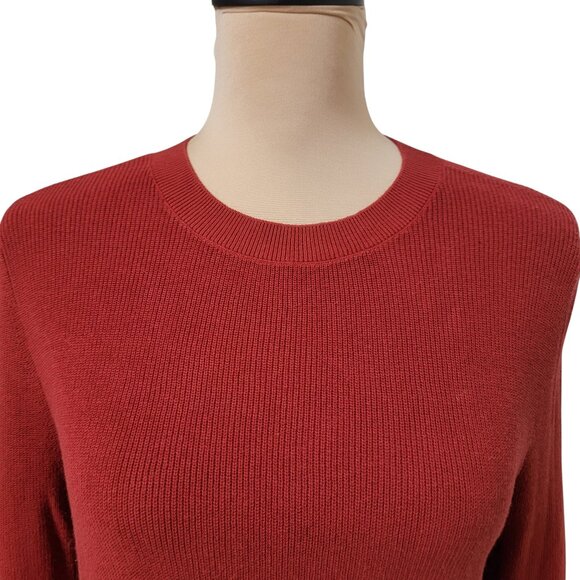 LOFT Size S Deep Dark Terracotta / Brick Red Crew Neck Sweater, Gently Used - Picture 2 of 11